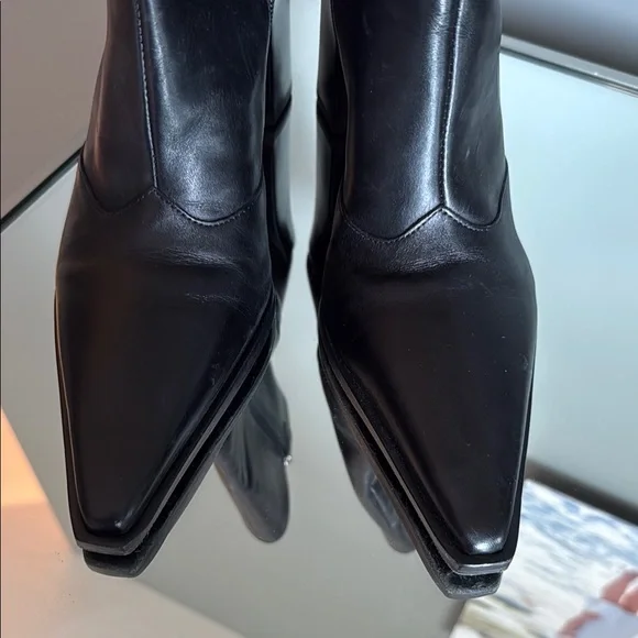 Schutz Black Leather Mid-Calf Pointed Toe Women's Boots - Picture 3 of 5